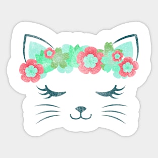 vintage Kawaii cat, kitty kat, flower crown, cute cat, cat party, cat gift, women's cat shirt, pretty kitty, cat lover, cat collection Sticker